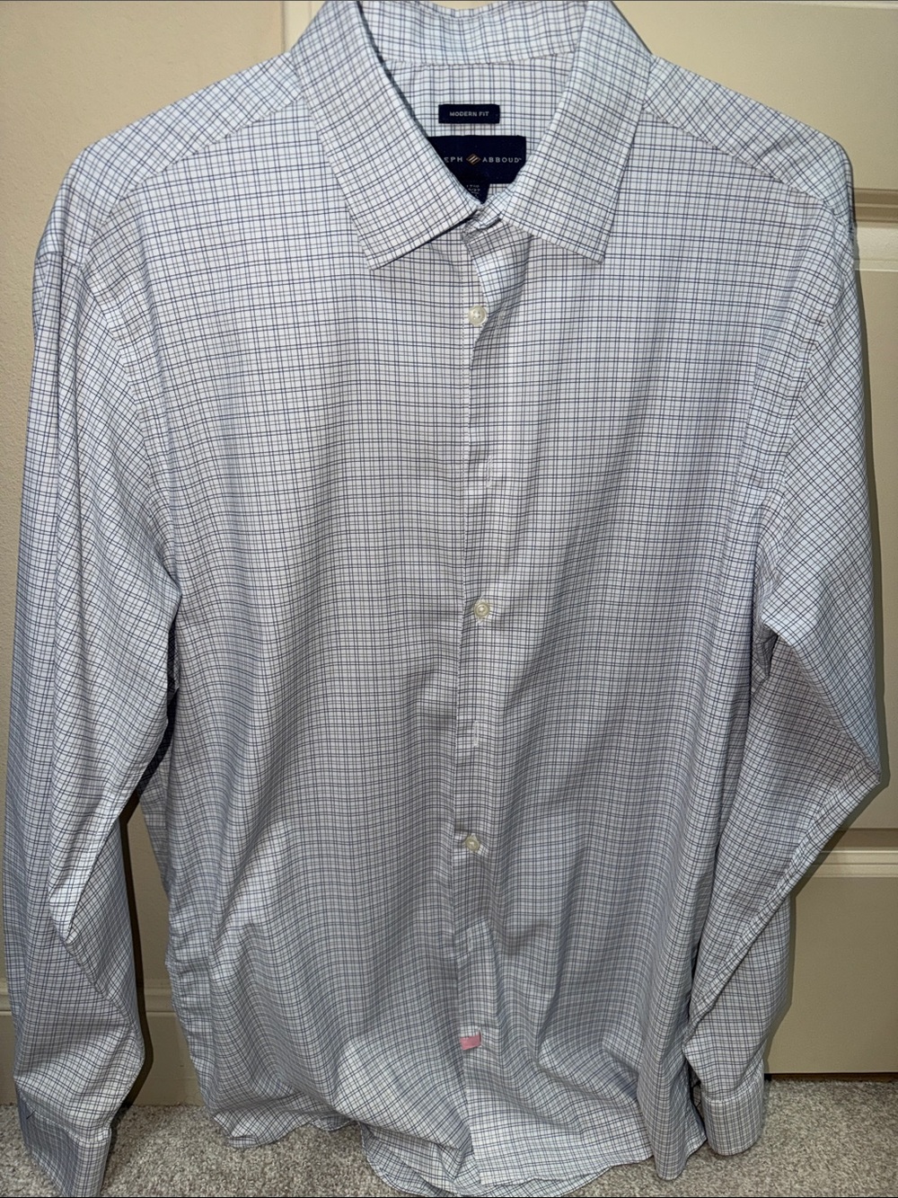 Joseph Abboud Men's Light Gray & Blue Checked Long Sleeve Dress Shirt